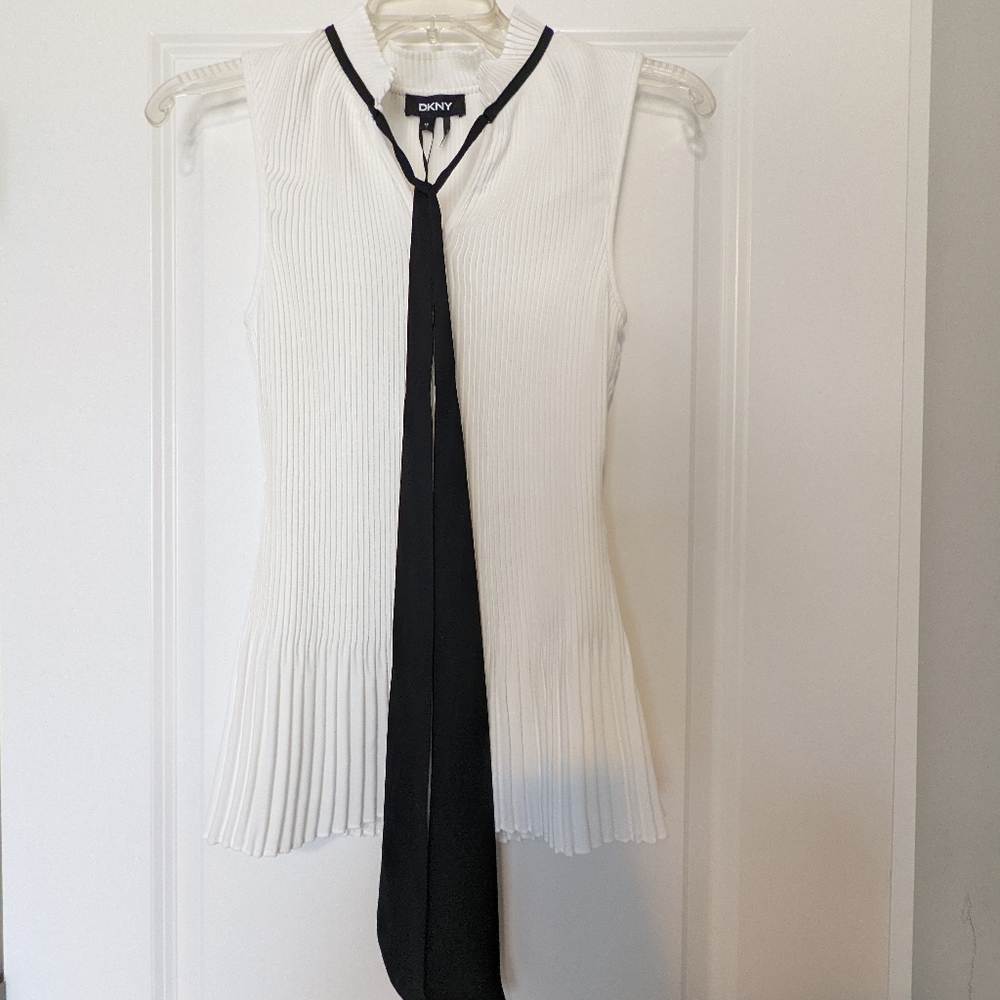 DKNY women's Tie Neck Peplum Blouse
